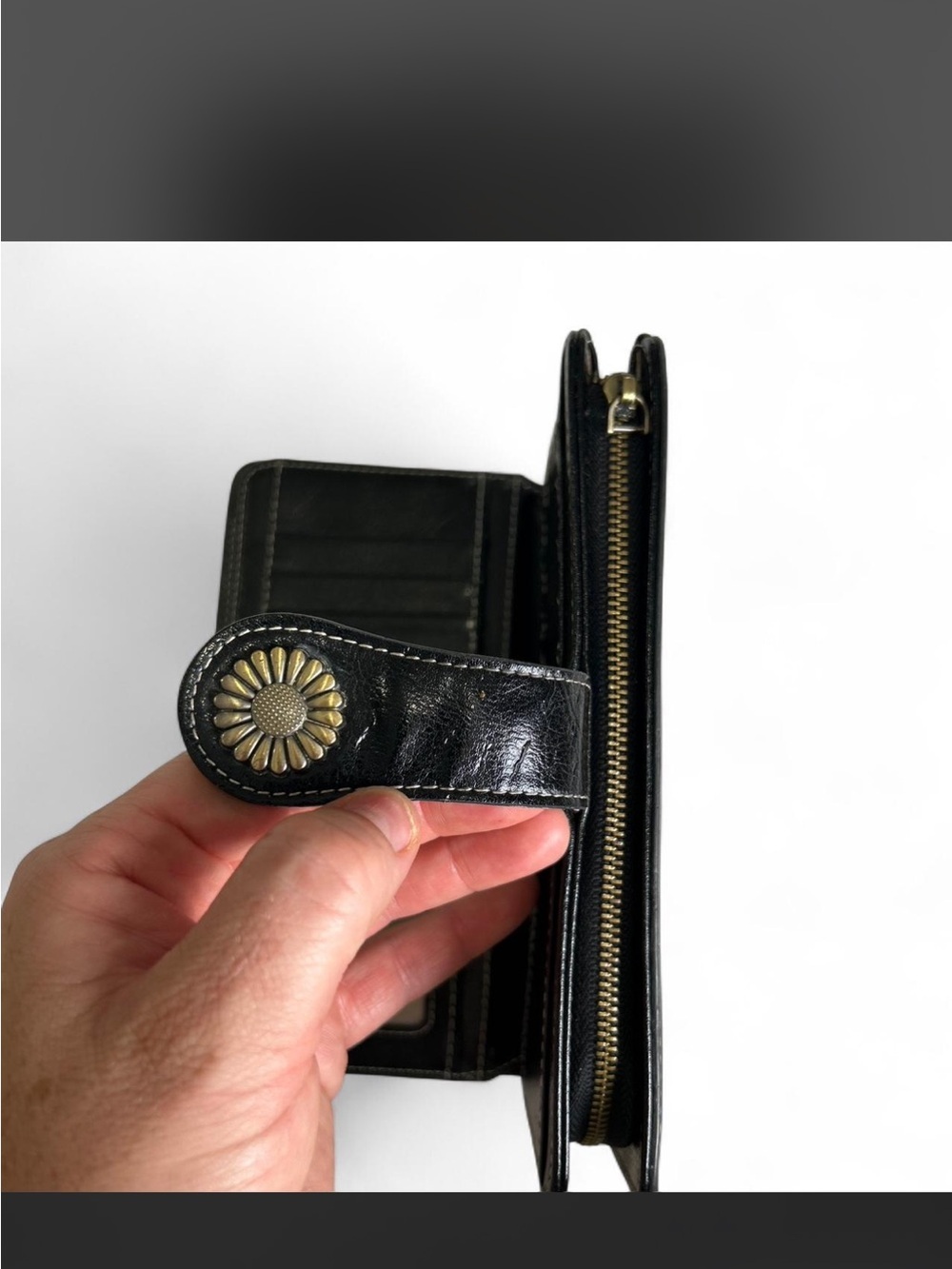 dEliA*s VTG Style Flower Power Black Leather White Stitching Multi-card Wallet - Picture 4 of 5